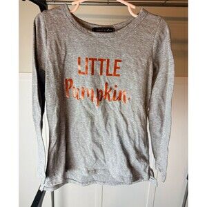Sweet Claire Little Pumpkin Graphic Long Sleeve Crew Neck Cotton Tee Gray